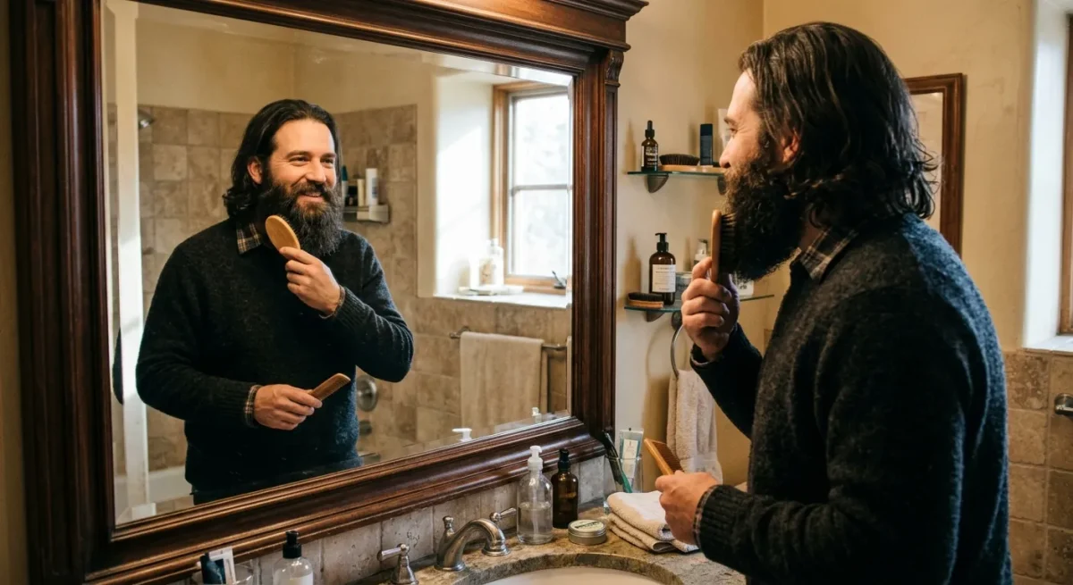 Man doing beard care routine