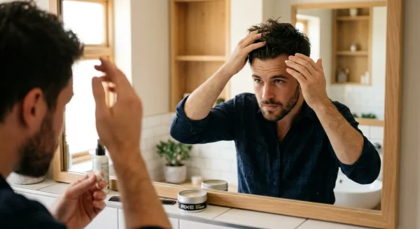 Man styling his hair with wax