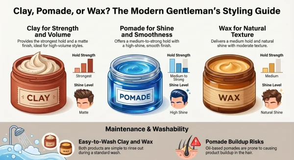 Wax vs Pomade vs Clay Infography