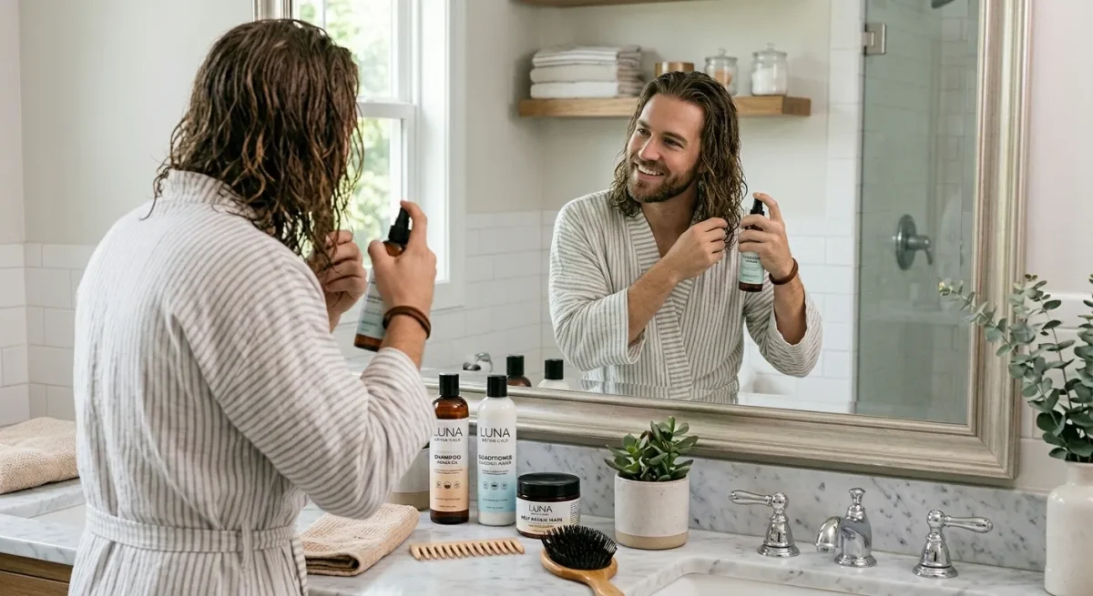 man doing hair care routine