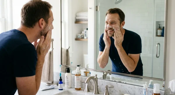 man doing Skincare