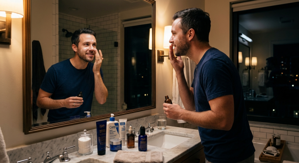 man doing night routine