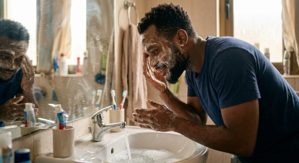 man doing skincare