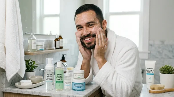 man doing skincare routine