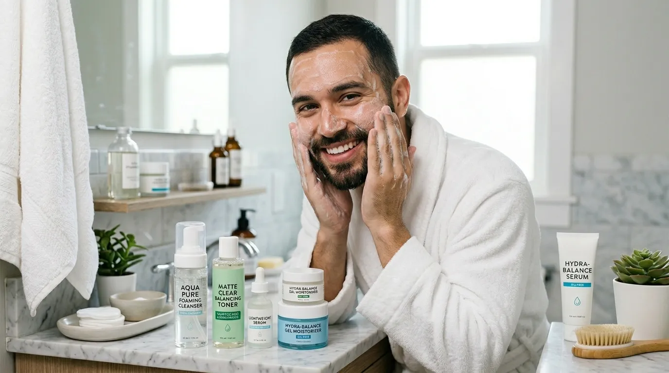 man doing skincare routine