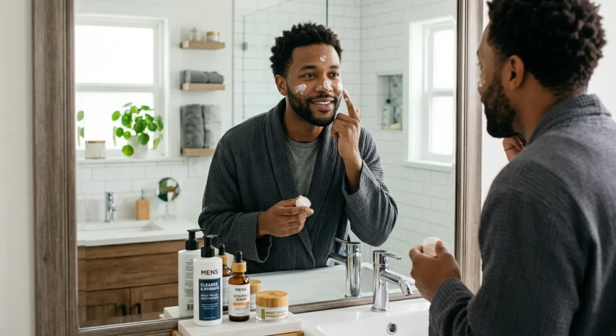 man doing skincare routine