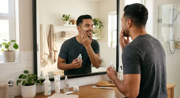 man doing skincare routine