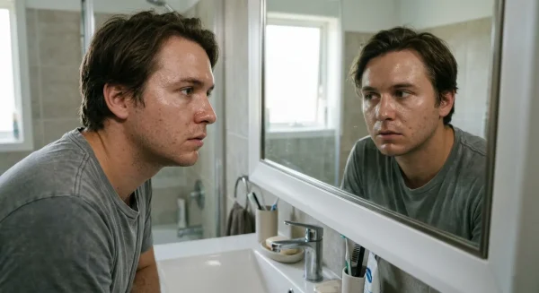 man with oily bad skin