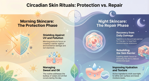morning vs night skincare routine infography