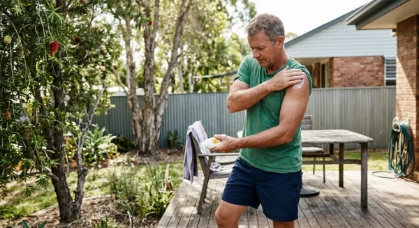 man applying sunscreen