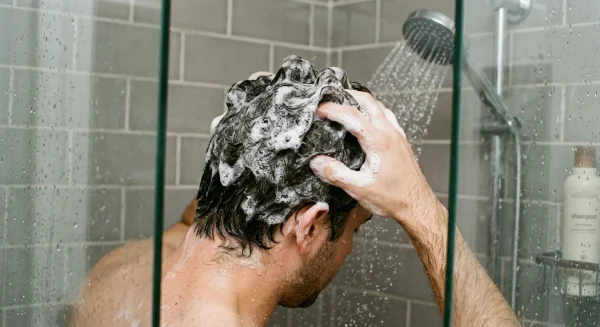 man showering