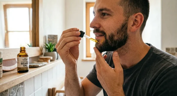 Men doing beard care routine