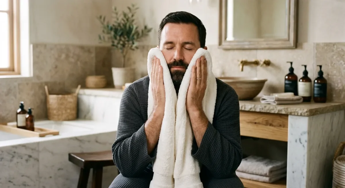man cleaning face