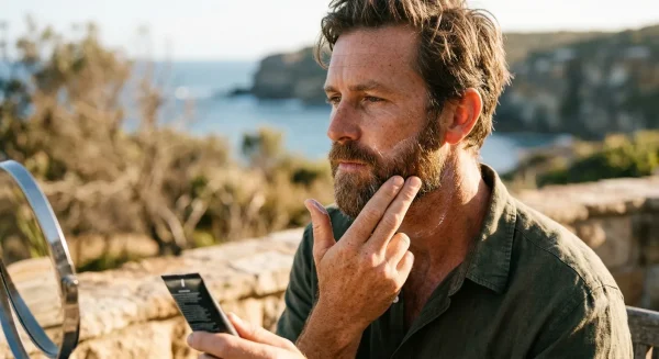 man applying sunscreen