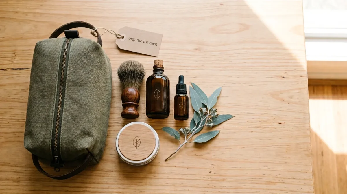 Men's grooming gifts for Christmas in Australia, shaving brush, toiletry bag and skincare products